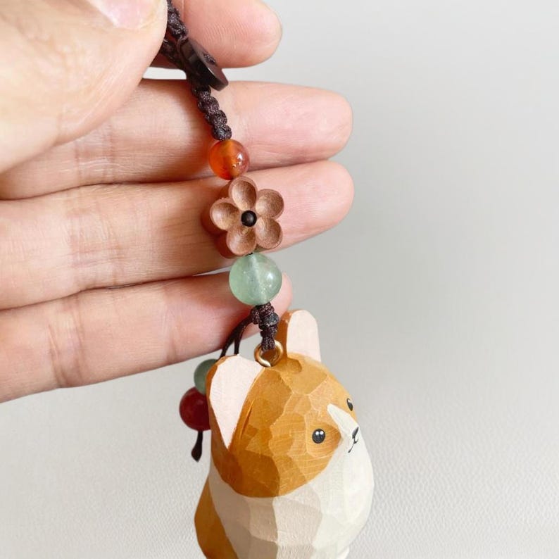 Handgeschnitzter Corgis-Schlüsselanhänger aus Holz, Kawaii-Autoanhänger, Hunde-Schlüsselanhänger, Holzfigur, Taschenanhänger, Geschenk für Hundeliebhaber