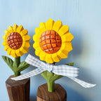 Handgeschnitzte hölzerne Blumen-Sonnenblumen-Dekoration, Tischdekoration, 14 cm, Linde, Nussbaum