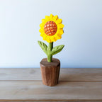 Handgeschnitzte hölzerne Blumen-Sonnenblumen-Dekoration, Tischdekoration, 14 cm, Linde, Nussbaum