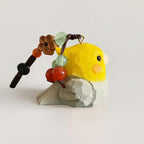 Handgeschnitzter hölzerner Papageien-Schlüsselanhänger, handgewebter Taschenanhänger, Glücksbringer, Autodekoration, Geschenk für Kinder und Erwachsene