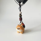 Handgeschnitzter Holz Shiba Inu Schlüsselanhänger mit Kristallperlen