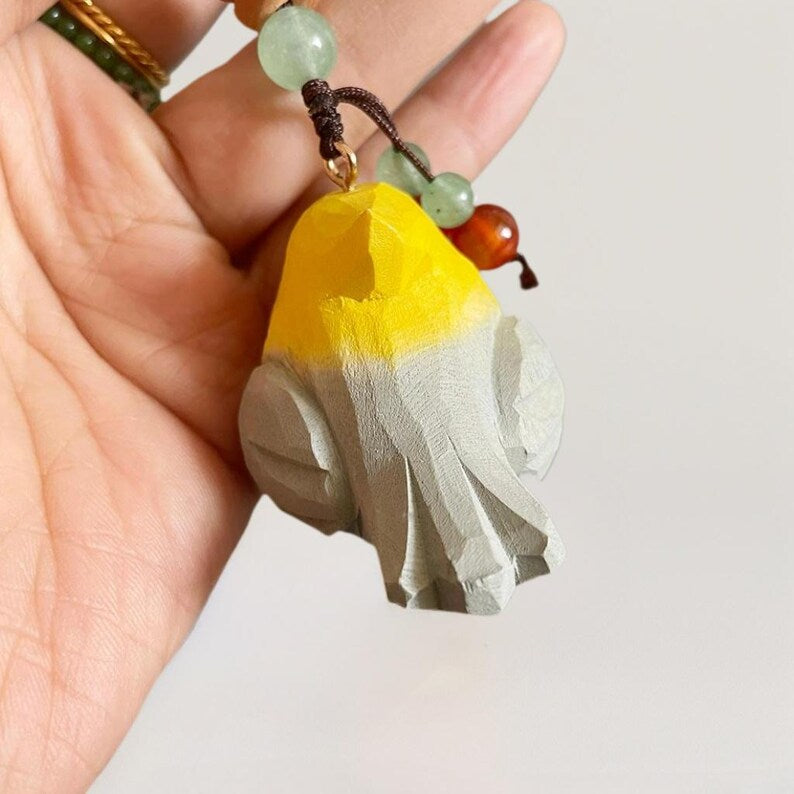 Handgeschnitzter hölzerner Papageien-Schlüsselanhänger, handgewebter Taschenanhänger, Glücksbringer, Autodekoration, Geschenk für Kinder und Erwachsene