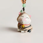 Handgefertigte geschnitzte Holzkatze Schlüsselanhänger, Kristallperlen, Auto Schlüsselring, Taschenanhänger, 45×33×37 mm