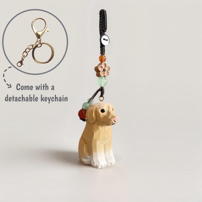 Handgefertigter hölzerner Labrador Retriever Schlüsselanhänger - Geschnitzter Golden Retriever Auto-Anhänger Glücksbringer