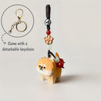 Handgeschnitzter Holz Shiba Inu Schlüsselanhänger mit Kristallperlen