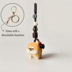 Handgeschnitzter Holz Shiba Inu Schlüsselanhänger mit Kristallperlen
