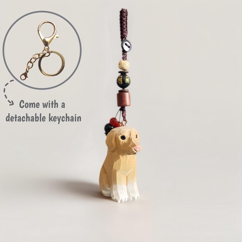Handgefertigter hölzerner Labrador Retriever Schlüsselanhänger - Geschnitzter Golden Retriever Auto-Anhänger Glücksbringer