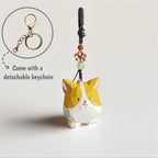 Handgeschnitzter Corgi Holz-Anhänger – handgewebter Schlüsselanhänger mit Kristallperlen