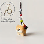 Handgeschnitzter Holz Shiba Inu Schlüsselanhänger mit Kristallperlen