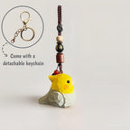 Handgeschnitzter hölzerner Papageien-Schlüsselanhänger, handgewebter Taschenanhänger, Glücksbringer, Autodekoration, Geschenk für Kinder und Erwachsene