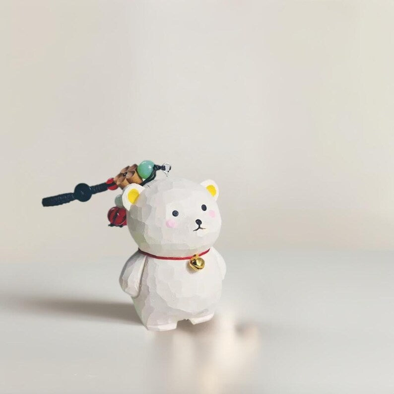 Handgeschnitzter Holzbär Keychain aus Lindenholz Taschenanhänger Glücksbringer für Kinder
