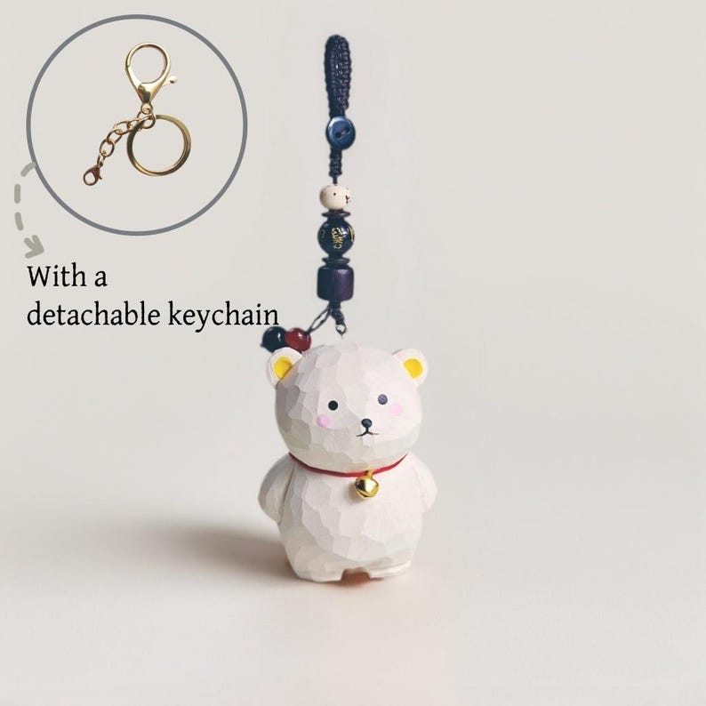 Handgeschnitzter Holzbär Keychain aus Lindenholz Taschenanhänger Glücksbringer für Kinder