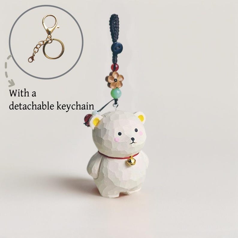 Handgeschnitzter Holzbär Keychain aus Lindenholz Taschenanhänger Glücksbringer für Kinder