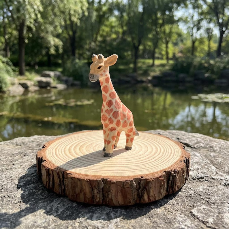 Handbemalte Holz Giraffe Mama und Kalb Geschenk-Set, 15 cm und 12,2 cm, natürliche Massivholz Figuren, Safari Dekoration
