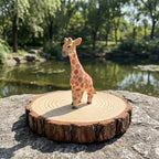Handbemalte Holz Giraffe Mama und Kalb Geschenk-Set, 15 cm und 12,2 cm, natürliche Massivholz Figuren, Safari Dekoration