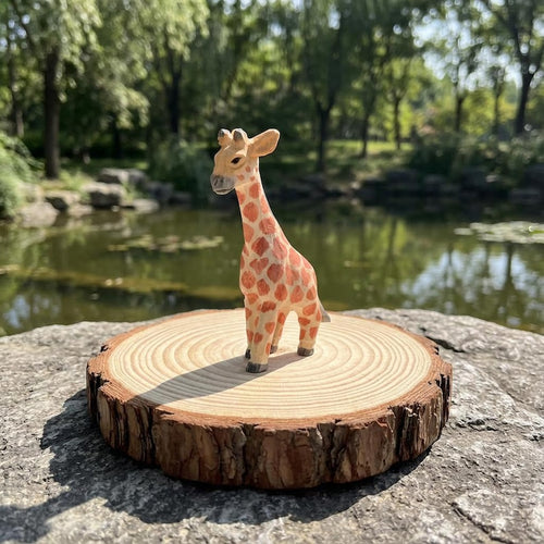 Handbemalte Holz Giraffe Mama und Kalb Geschenk-Set, 15 cm und 12,2 cm, natürliche Massivholz Figuren, Safari Dekoration