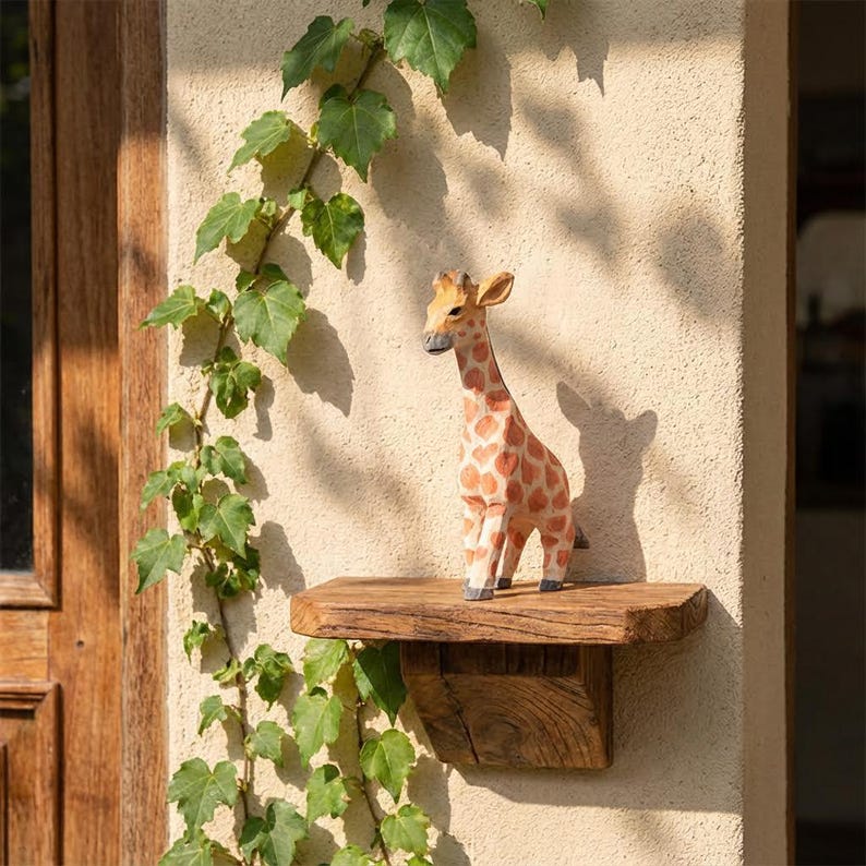 Handbemalte Holz Giraffe Mama und Kalb Geschenk-Set, 15 cm und 12,2 cm, natürliche Massivholz Figuren, Safari Dekoration