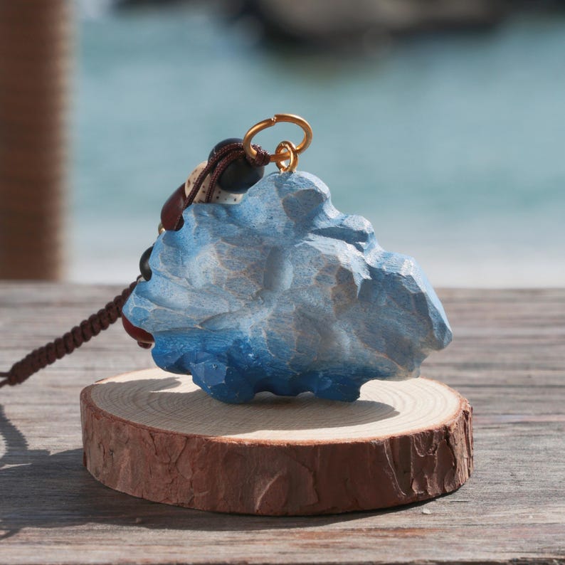 Handgefertigter Holz Schlüsselanhänger Wolke Blau Geschnitzt Rustikal