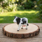 Miniatur-Bauernhof Holzschnitzerei Kuh, schwarz-weiße Rinderstatue, handgefertigte rustikale Wohnkultur, Lindenholz