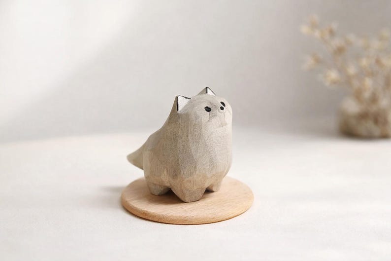 Holz Wolf Figur 4,2 cm – Handgefertigte Tier Regal Dekor, Rustikale Waldakzent