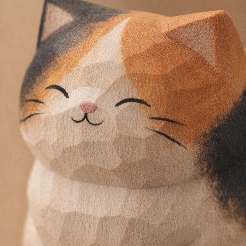Handgefertigte Holzkatze Figurine, 5,5 cm, Skurril Tier Schreibtisch & Home Decor
