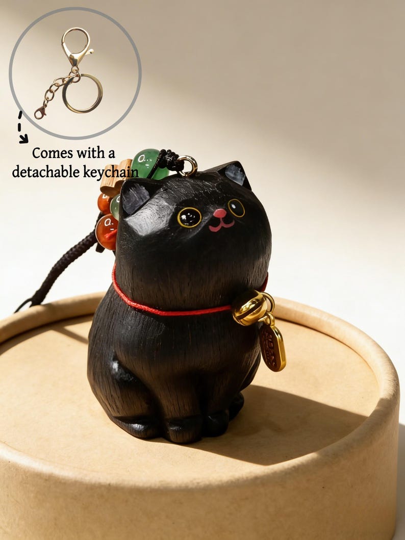 Handgefertigte hölzerne große Katze Schlüsselanhänger, Glücksbringer, Taschenanhänger, Auto-Schlüsselring, Handykette, handgemachter Schmuck für Katzenliebhaber