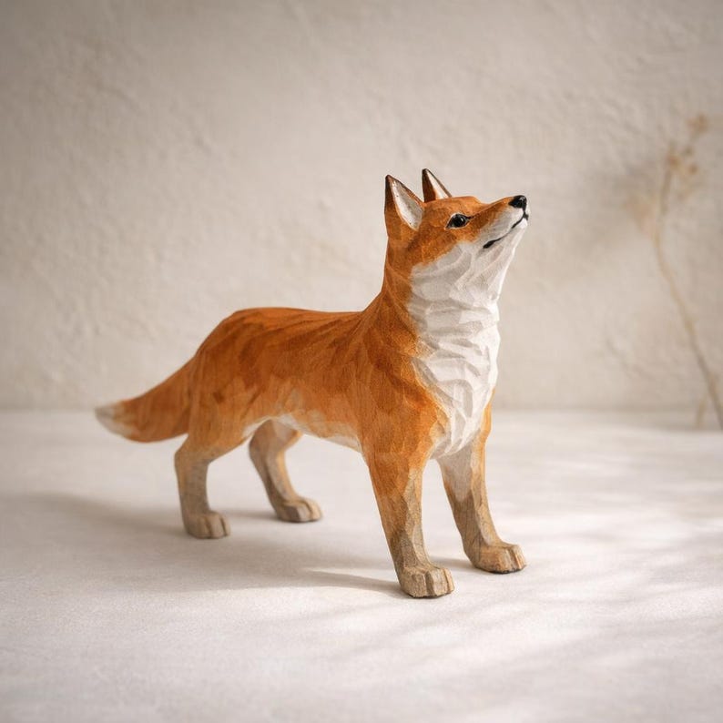 Geschnitzte Holzfuchs Figur Waldtier Regal Dekor