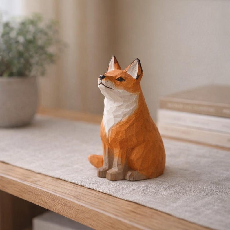 Geschnitzte Holzfuchs Figur Waldtier Regal Dekor