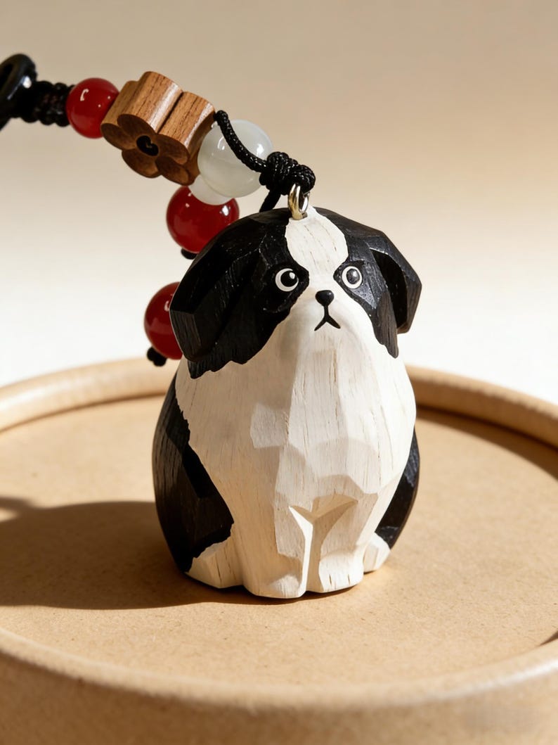 Handgefertigter hölzerner Hunde-Schlüsselanhänger, Taschenanhänger, Haustier-Schlüsselanhänger