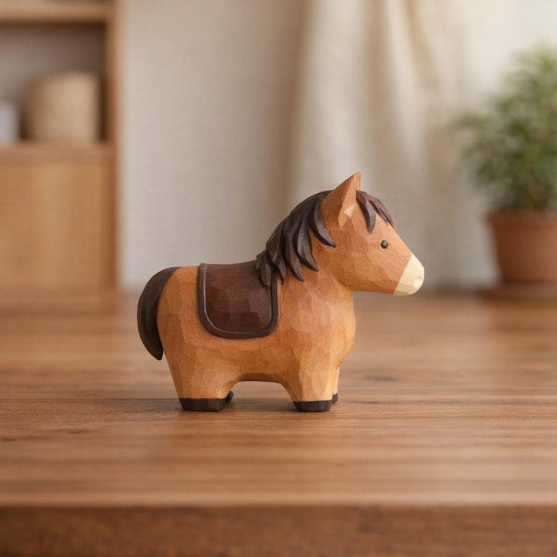 Handgefertigte Holzfigur Pferd 6 cm Waldorf Montessori Dekoration