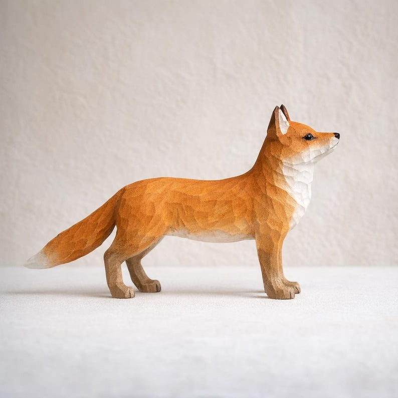 Geschnitzte Holzfuchs Figur Waldtier Regal Dekor