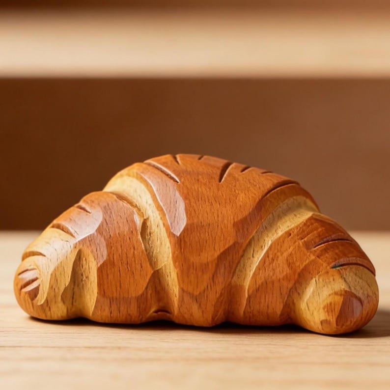 Mini Holzfiguren Massivholz Bäckerei Schreibtisch Dekoration Handgeschnitzt Brot Donut Set