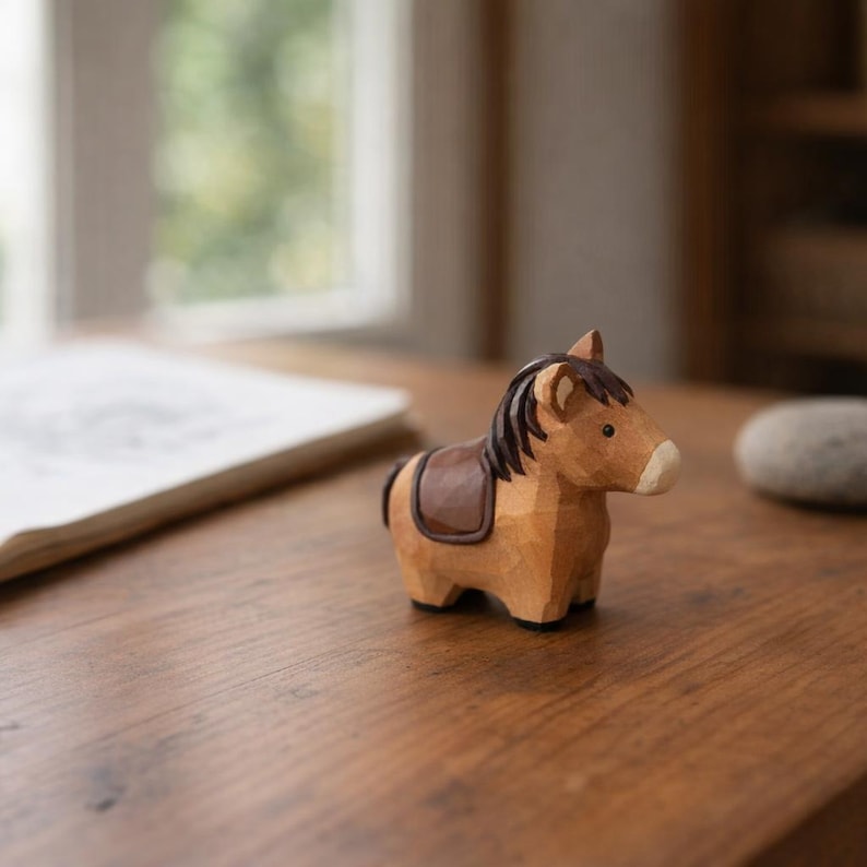 Handgefertigte Holzfigur Pferd 6 cm Waldorf Montessori Dekoration