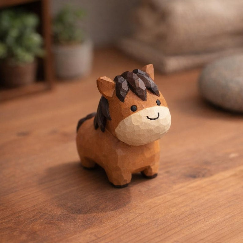 Handgefertigte Holzfigur Pferd 6 cm Waldorf Montessori Dekoration