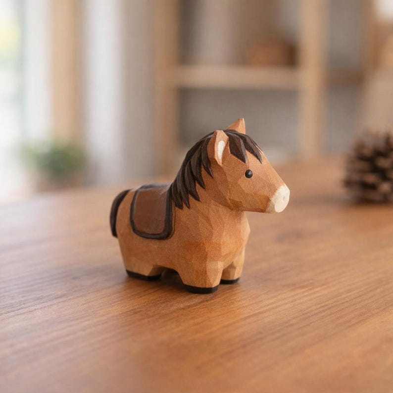 Handgefertigte Holzfigur Pferd 6 cm Waldorf Montessori Dekoration
