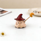 Handgefertigte Holzfigur, Baby-Spielzeug, süßer Holzgeist mit abnehmbarem Zaubererhut und Zauberstab, Schreibtischdekoration, Geschenk für Mädchen