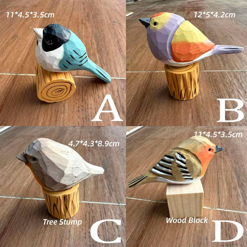 Handgeschnitzte hölzerne Vogelskulptur – rustikale Wohnkultur, handgefertigte Holzfigur