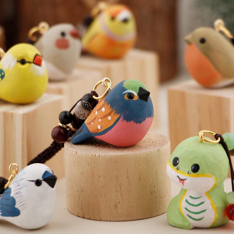 Holz Vogel Schlüsselanhänger Handgefertigt Rustikal Taschen Anhänger Geschenk für Vogelliebhaber Gravur