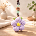 Handgeschnitzter Pfirsichholz Pflaumenblüte Schlüsselbund, Naturholz Blume Charm, handgefertigter Taschen Anhänger, Auto Charm