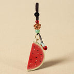 Handgeschnitzter hölzerner Wassermelonen-Schlüsselanhänger, Mini-Frucht-Taschenanhänger, Sommerdeko