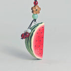 Handgeschnitzter hölzerner Wassermelonen-Schlüsselanhänger, Mini-Frucht-Taschenanhänger, Sommerdeko