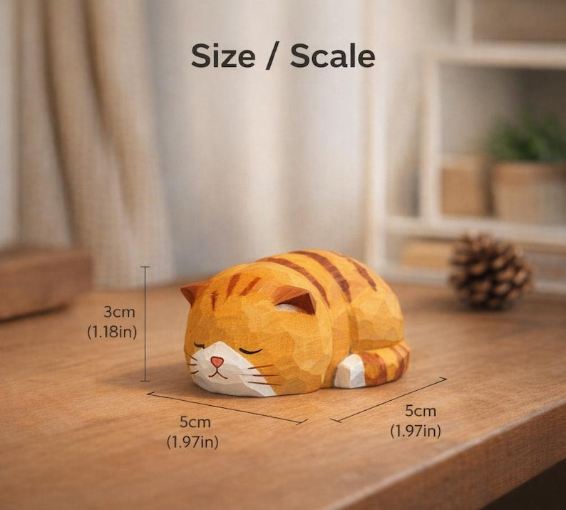 Handgeschnitzte Schlafende Katze aus Massivholz | Waldorf Montessori Dekor | 6 x 5 x 3 cm | Katzenliebhaber Geschenk