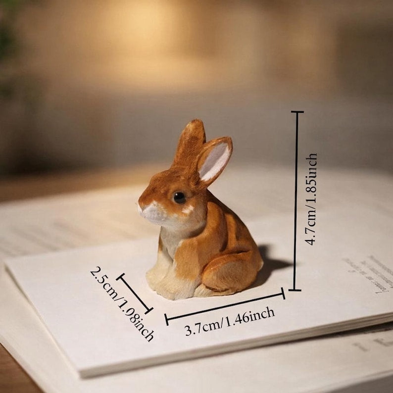 Handgeschnitzte hölzerne Häschenfigur, Mini-Kaninchenstatue, Waldtierdekor, 4,7 cm