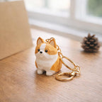 Hölzerne Corgis-Figur, handgeschnitztes Hundedekor, kleiner Schlüsselanhänger, Corgis-Geschenk