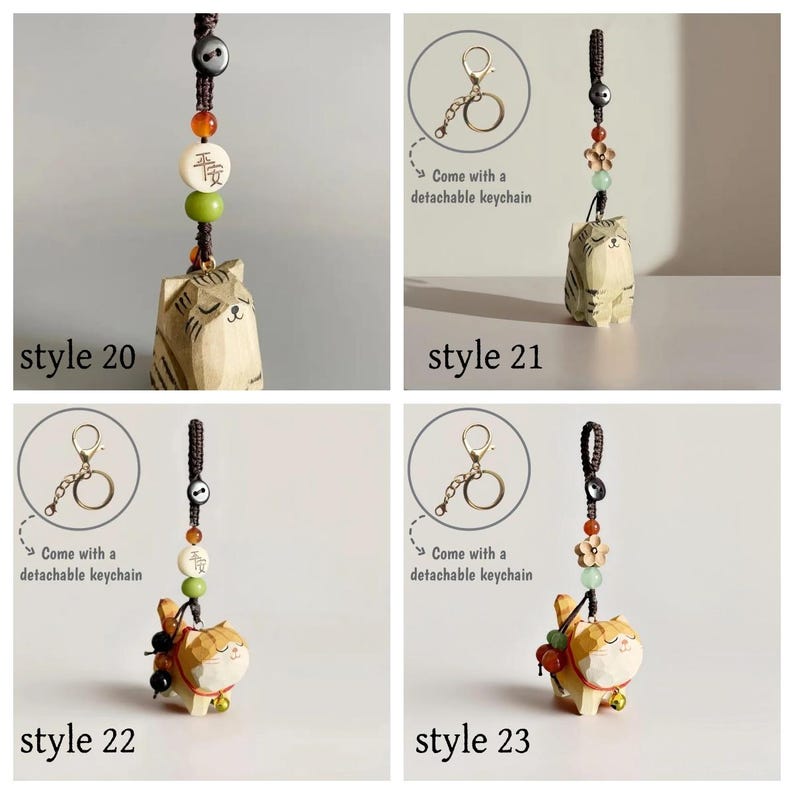 Handgefertigte hölzerne große Katze Schlüsselanhänger, Glücksbringer, Taschenanhänger, Auto-Schlüsselring, Handykette, handgemachter Schmuck für Katzenliebhaber