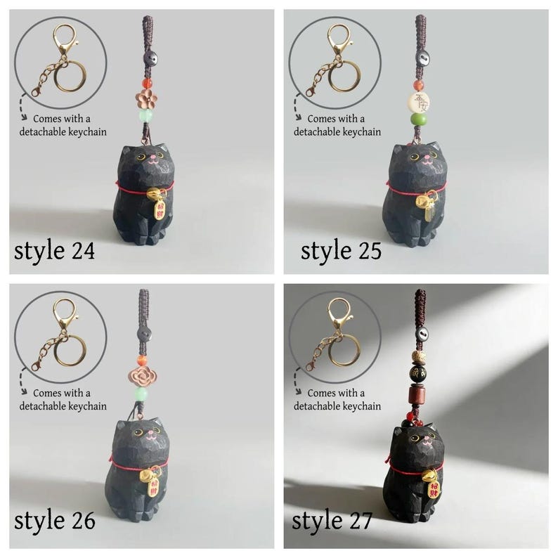 Handgefertigte hölzerne große Katze Schlüsselanhänger, Glücksbringer, Taschenanhänger, Auto-Schlüsselring, Handykette, handgemachter Schmuck für Katzenliebhaber