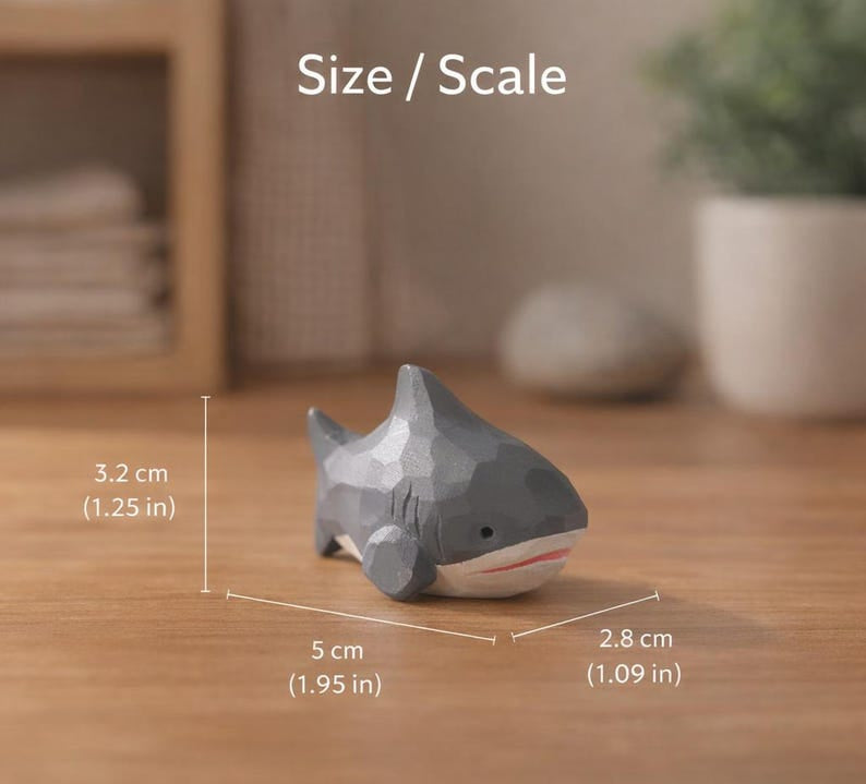 Mini Holz Hai Figur Handgeschnitzt Ozeantierdekor 5 cm Low-Poly