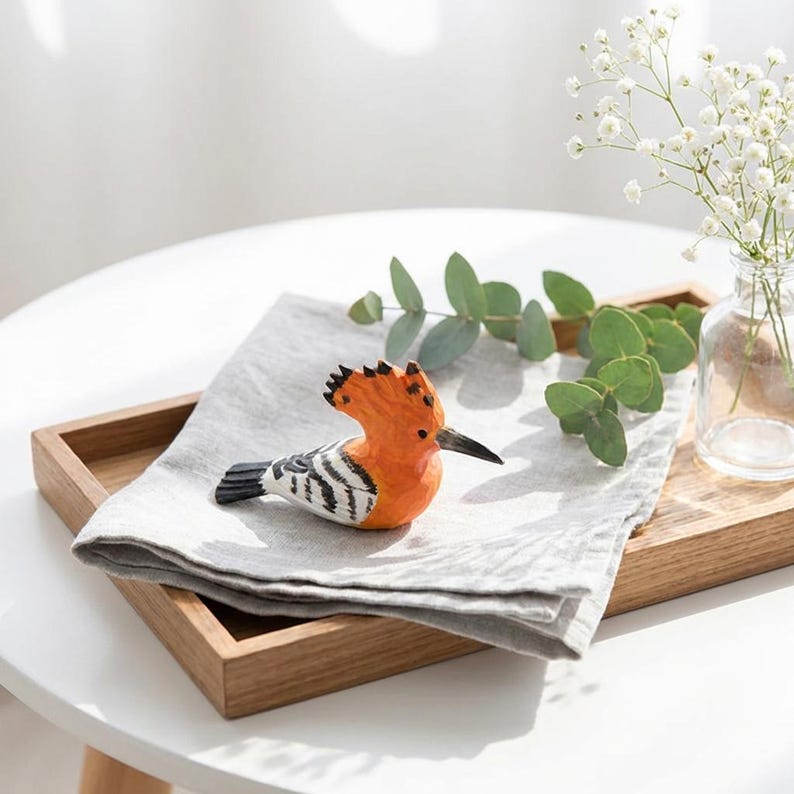 Handgeschnitzte Holz Wiedehopf Figur handbemalt Vogel Ornament rustikale Schreibtisch Dekoration einzigartiges Geschenk für Naturliebhaber