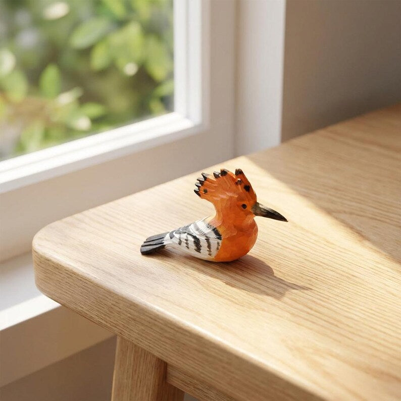 Handgeschnitzte Holz Wiedehopf Figur handbemalt Vogel Ornament rustikale Schreibtisch Dekoration einzigartiges Geschenk für Naturliebhaber