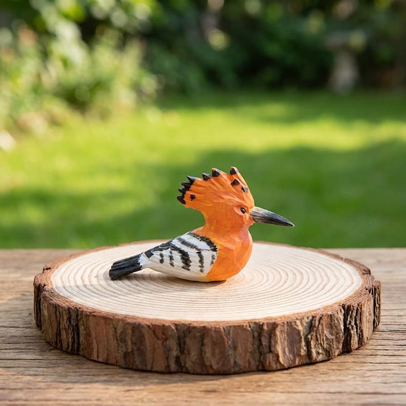 Handgeschnitzte Holz Wiedehopf Figur handbemalt Vogel Ornament rustikale Schreibtisch Dekoration einzigartiges Geschenk für Naturliebhaber